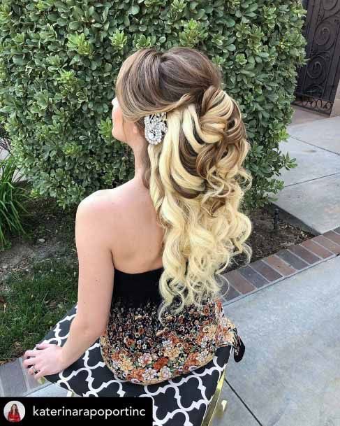 Golden Bleached Cascading Ringlets Hairstyle Women