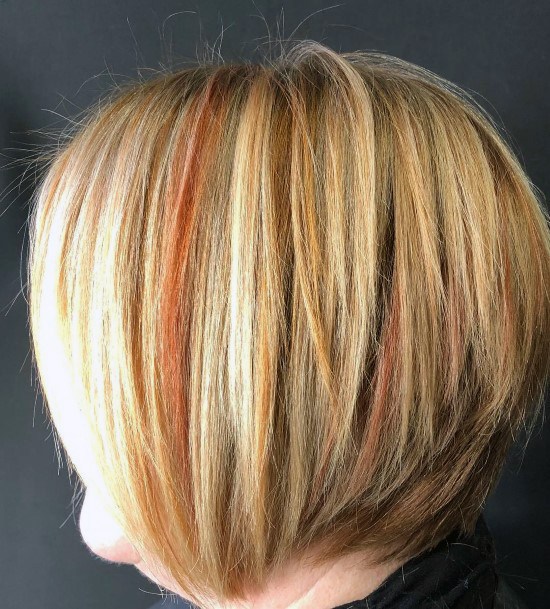 Golden Blonde Straight Bob Wedge With Red Highlights