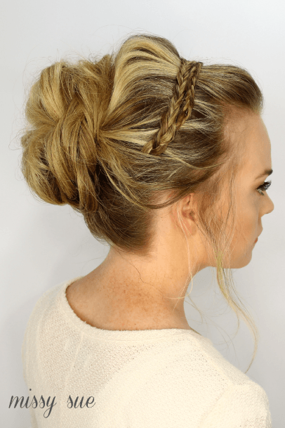 Golden Blonde Woman With Pullback Into Large Center Bun
