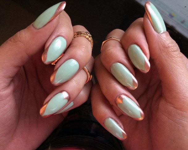 Golden Bordered Mint Nails Women