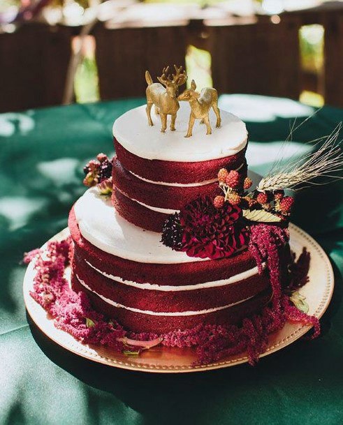 Golden Deer On Red Velvet Wedding Cake