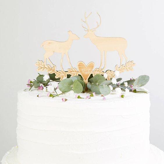 Golden Deer On White Rustic Wedding Cake Toppers