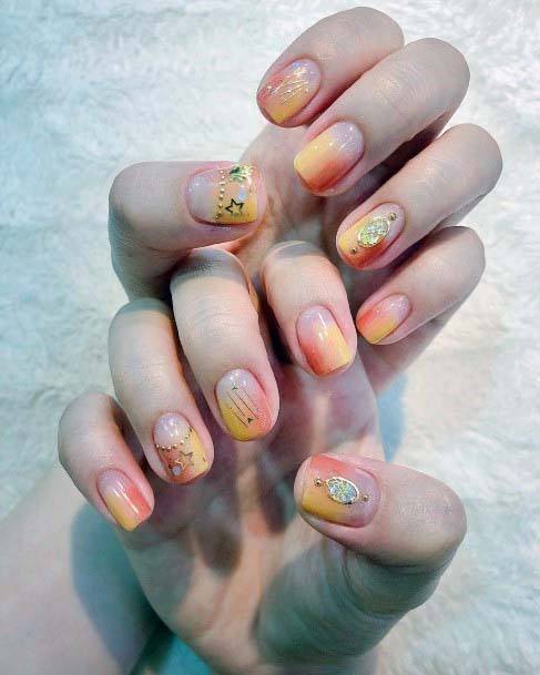 Golden Dots And Stars Summer Nail Design