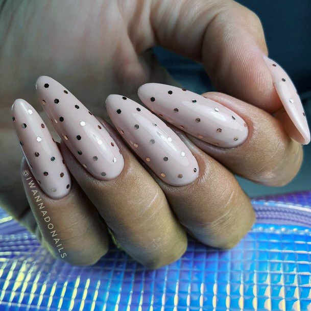 Golden Dots On Natural Nail Ideas For Women