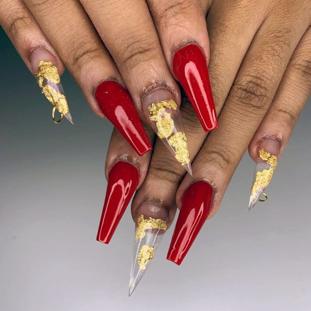 Golden Foils And Bright Red Nails For Women