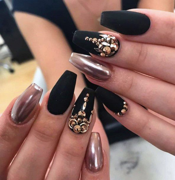 Golden Gems And Black Nails