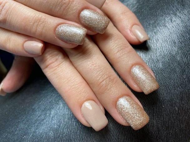 Golden Glitters And Nude Nails For Women