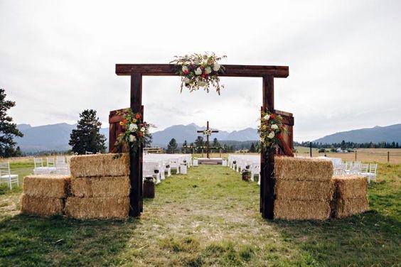 Golden Hay Bale Ceremony Decor Outdoor Country Wedding Ideas