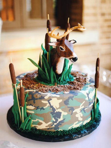 Golden Horned Deer Camo Wedding Cake