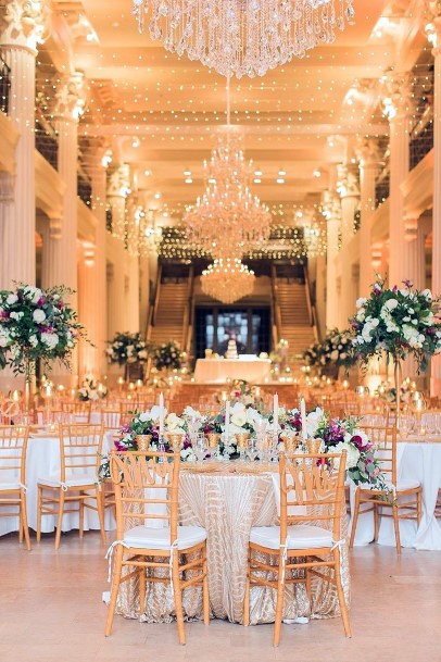 Golden Hued Wedding Hall Decorations