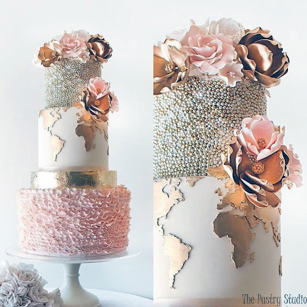 Golden Map Art Womens 3 Tier Wedding Cake