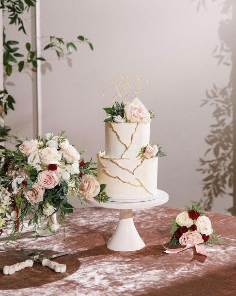 Golden Marble Texture 2 Tier Wedding Cake