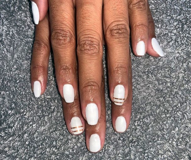 Golden Ribbons On White Gel Nails Women