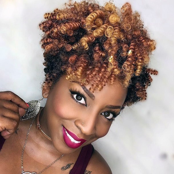 Golden Short Curly Hairstyles For Black Women