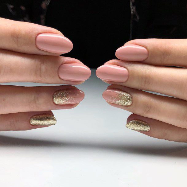 Golden Sparkles Blush Pink Nails For Women