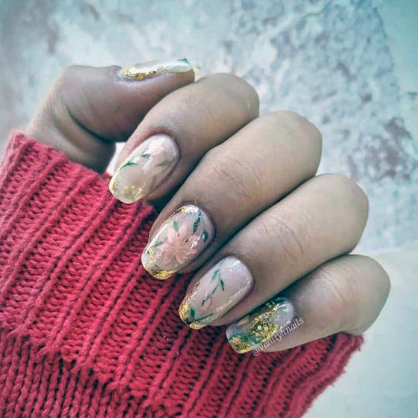 Golden Sparkles Natural Nail Ideas For Women