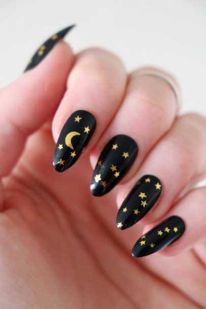 Golden Star And Moon For Women On Nails