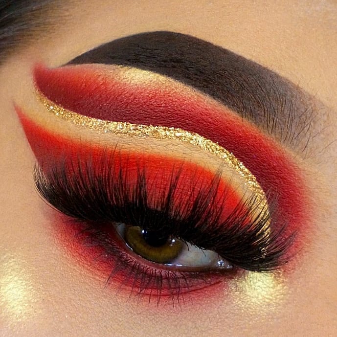 Golden Striped Red Makeup Eyeshadow Womens