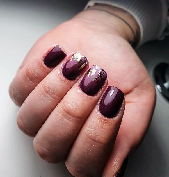 Golden Tipped Dark Purple Nails Women