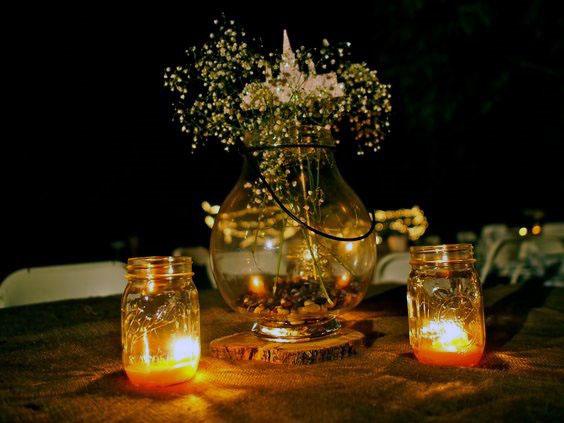 Golden Warm Lights Mason Jar Wedding Decorations