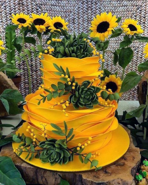Golden Yellow Sunflower Womens Wedding Cake