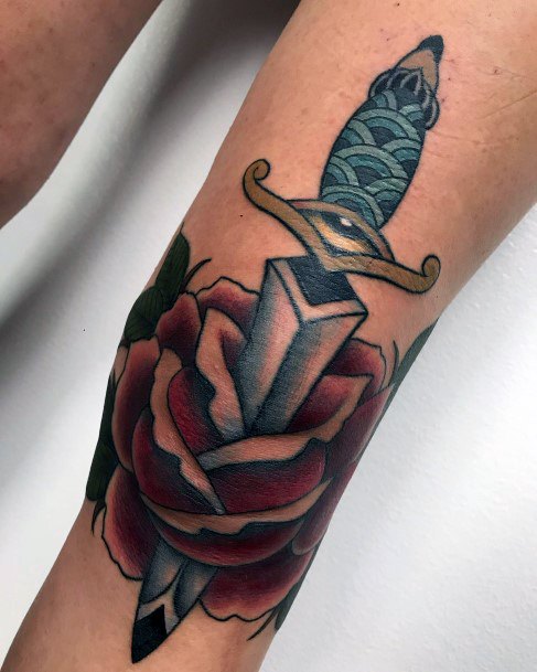 Good Dagger Rose Tattoos For Women