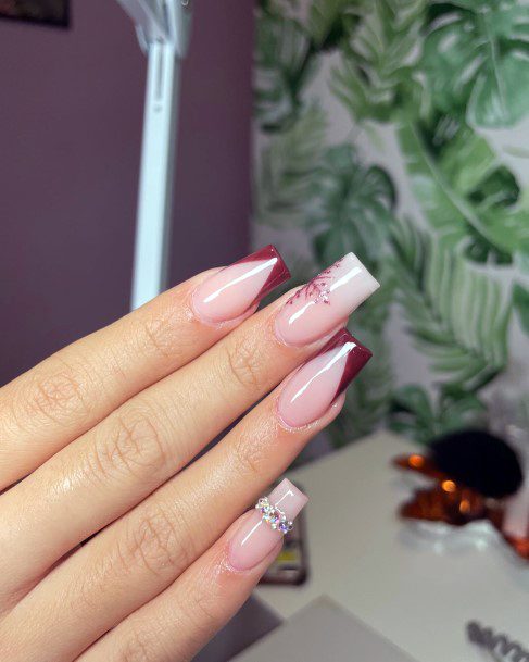 Good Maroon White Nails For Women