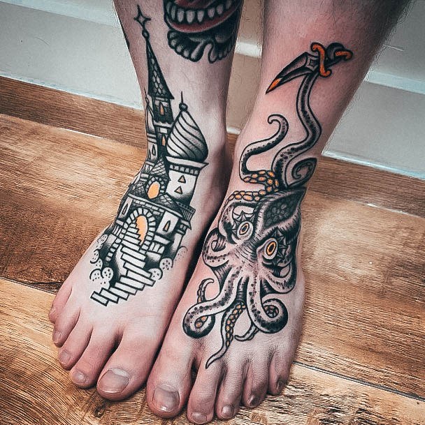 Good Octopus Tattoos For Women On Foot Traditional Style