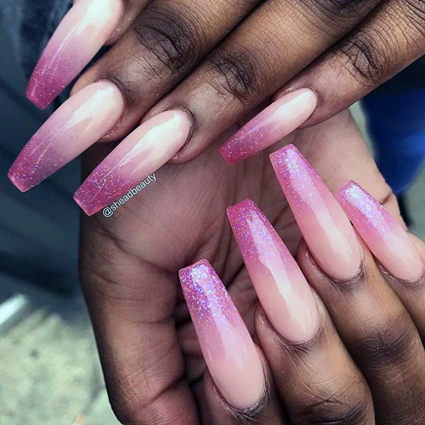 Good Pink Ombre With Glitter Nails For Women