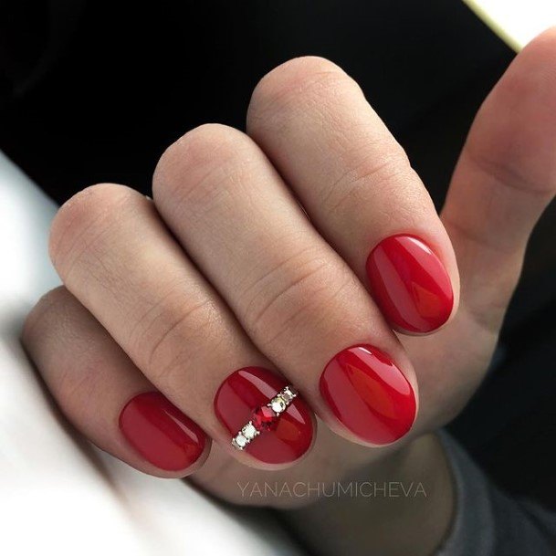 Good Red With Diamond Rhinestones Nails For Women