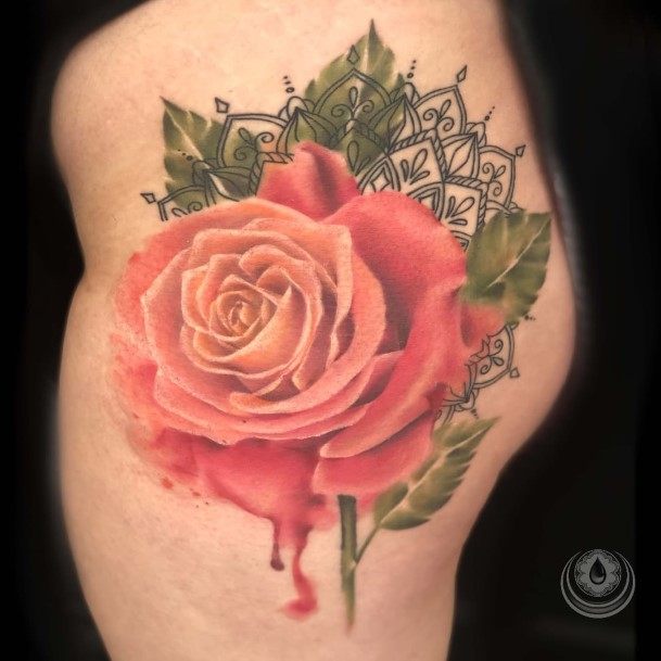 Good Rose Thigh Tattoos For Women