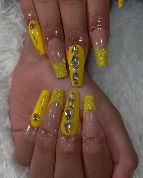 Good Yellow With Diamonds Nails For Women