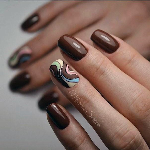 Gooey Chocolate Colored Nails With Colored Curls Women