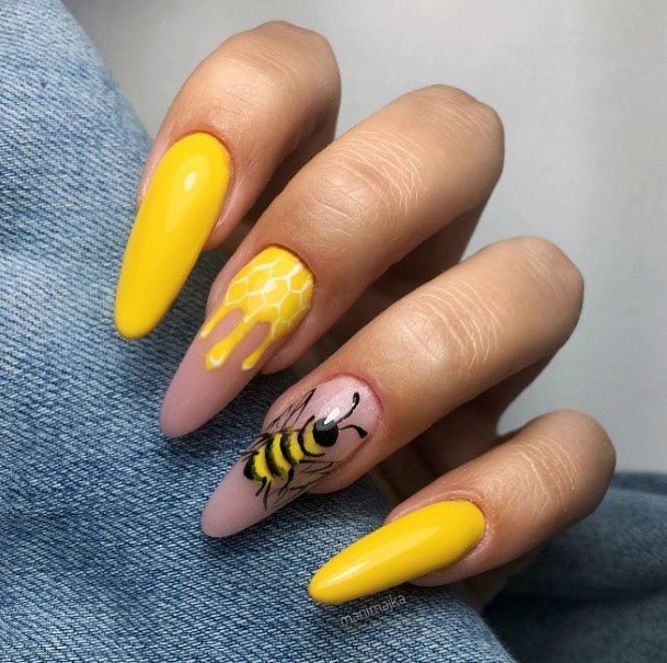 Gooey Yellow Honey Bee Art Nails Women