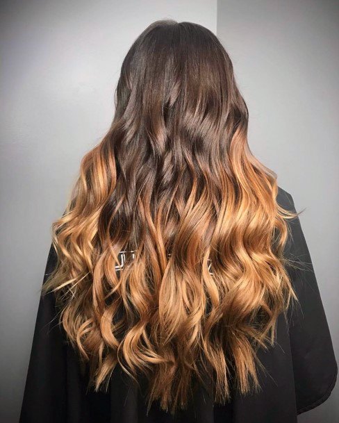 Gorgeous And Bold Ombre Highlights In Long Dark Hair Look For Women