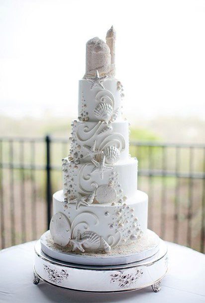 Gorgeous Beach Themed White With Starfish Wedding Cake Ideas