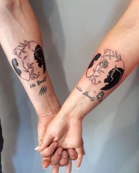 Gorgeous Beauty And The Beast Couple Tattoo Forearms