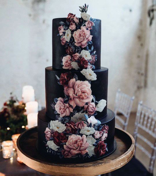 Gorgeous Black Beautiful Rosey Pink Deep Red Halloween Wedding Cake Ideas