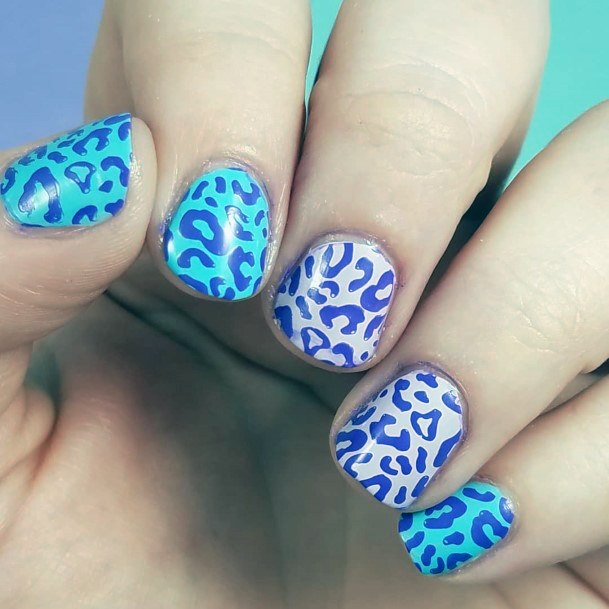 Gorgeous Blue And Purple Leopard Print Girly Nails Design Ideas For Women