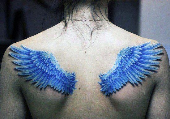 Gorgeous Blue Angel Wings Tattoo Womens Shoulders