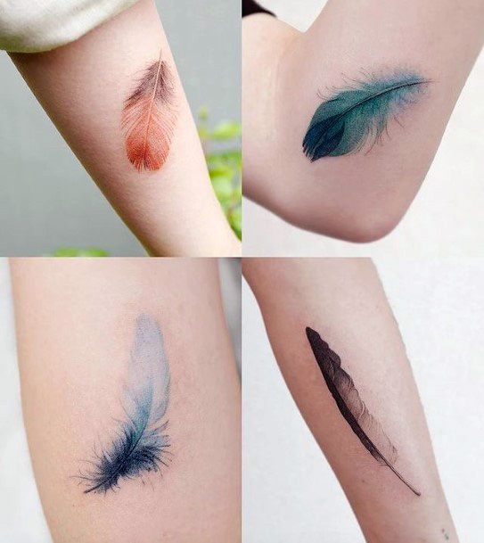 Gorgeous Colored Feather Tattoo Womens Legs