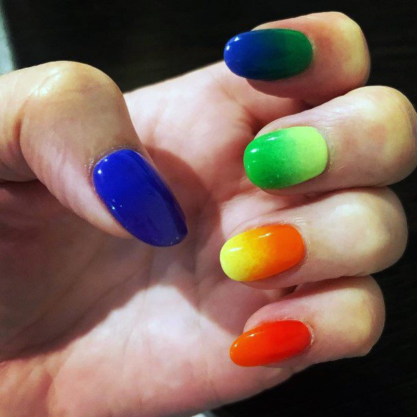 Gorgeous Colorful Green Blue Yellow Orange Ombre Nail Design For Women