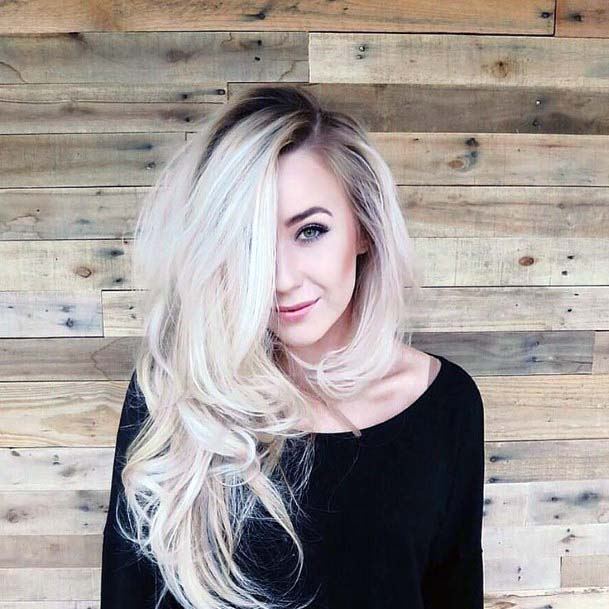 Gorgeous Dark Rooted Platinum Blonde Long Curly Ombre Womens Hairstyle