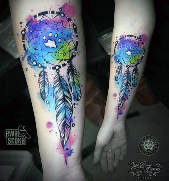 Gorgeous Dream Catcher Tattoo Women Arms
