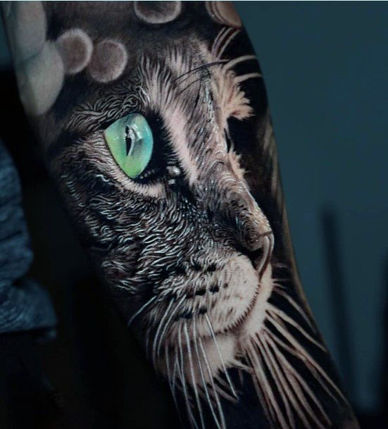 Gorgeous Emerald Eyed Cat Tattoo For Women 3d