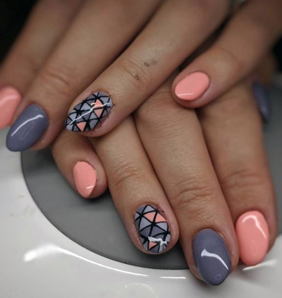 Gorgeous Grey Peachy Pink Sleek Triangle Nails Ideas For Women