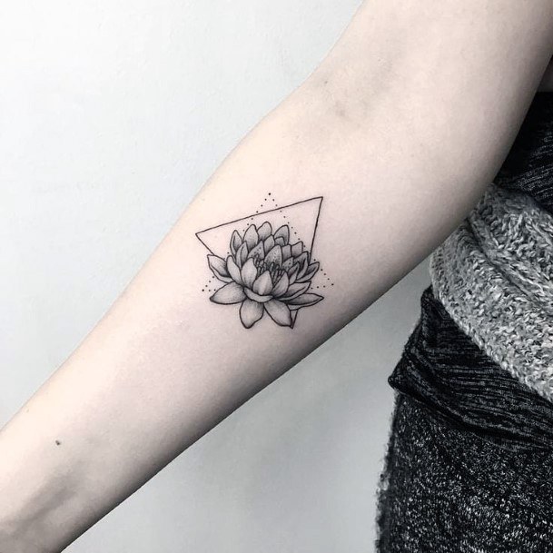 Gorgeous Grey Shaded Lotus Tattoo Womens Arms