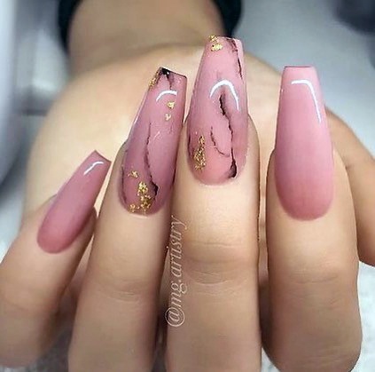 Gorgeous Ideas Pink Black Marble Design Sparkling Gold Womens Prom Nail Inspiration