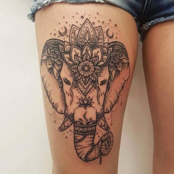 Gorgeous Indian Art Elephant Tattoo Womens Thighs