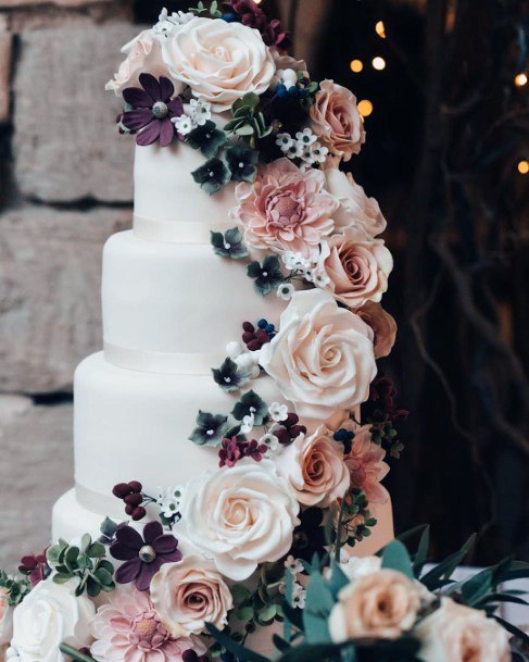 Gorgeous Large Roses Cascading Design Wedding Cake Ideas